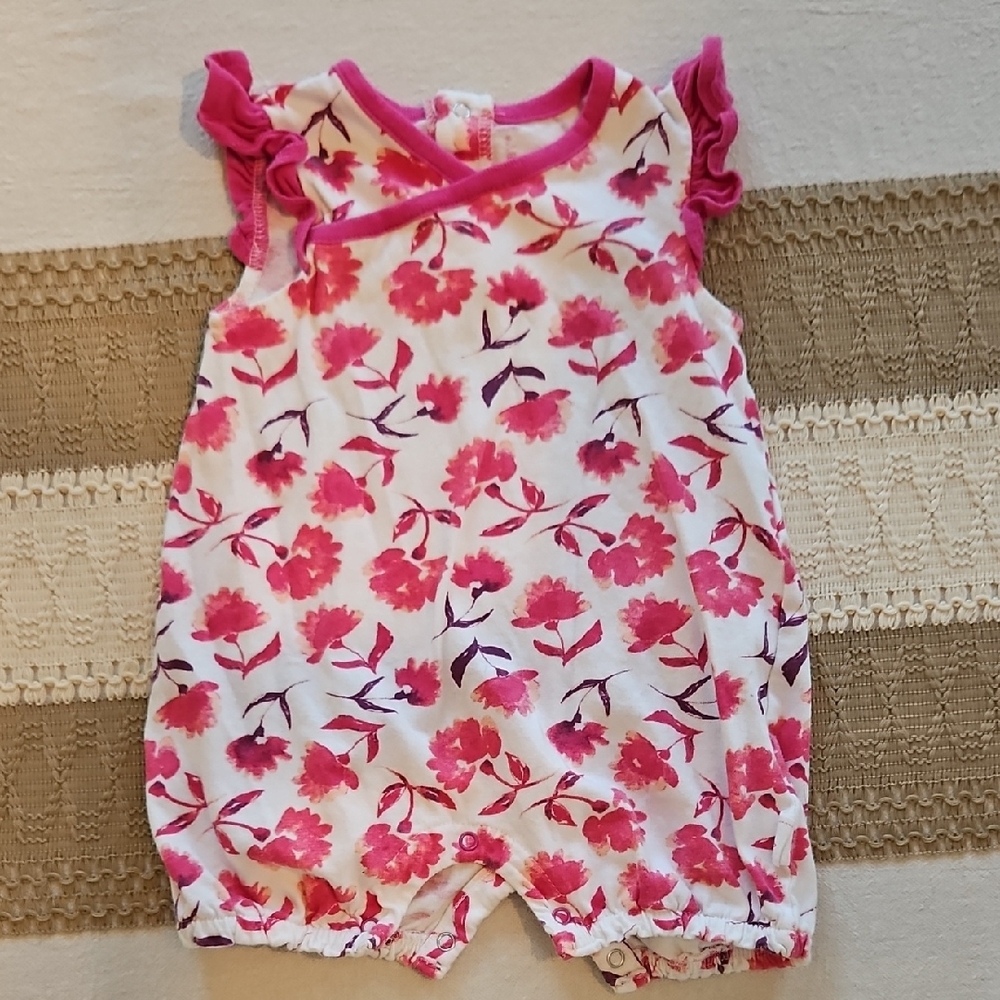 Burts Bees Baby Pink Floral Baby Romper 3-6M